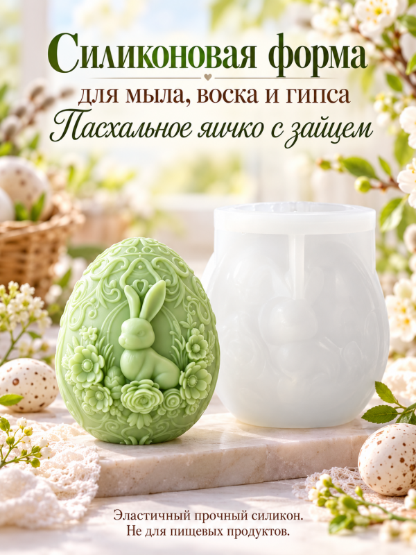 Молд, силиконовая форма "Пасхальное яичко с зайцем"