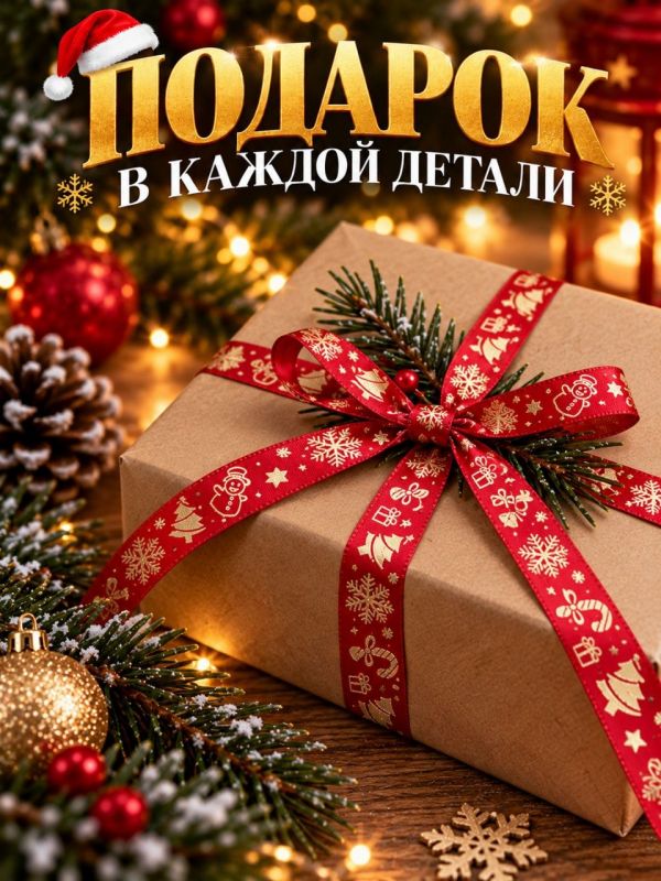 3 метра. Лента упаковочная для новогодних подарков. Цвет красный