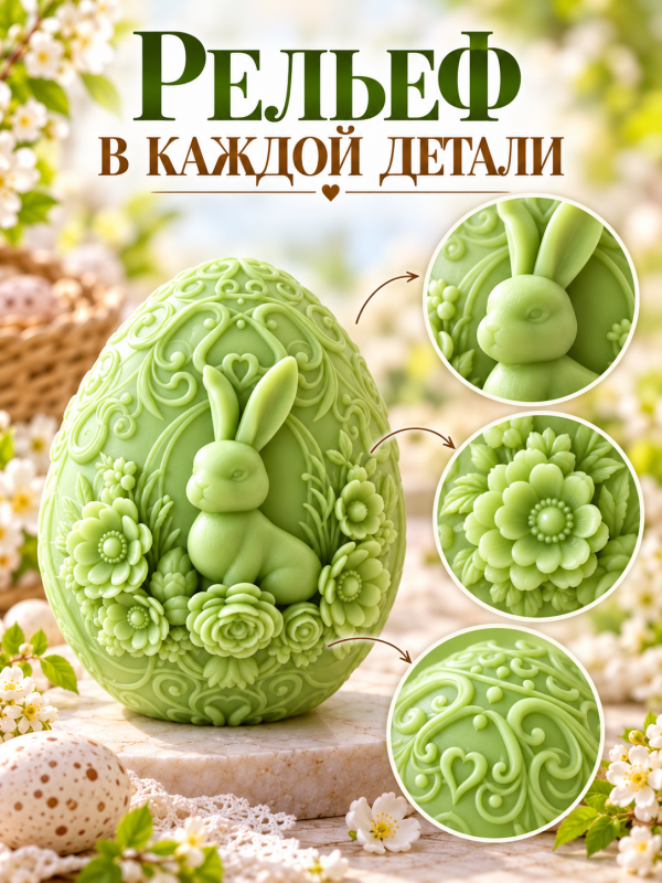 Молд, силиконовая форма "Пасхальное яичко с зайцем"