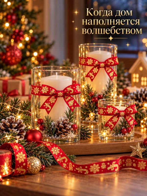 3 метра. Лента упаковочная для новогодних подарков. Цвет красный