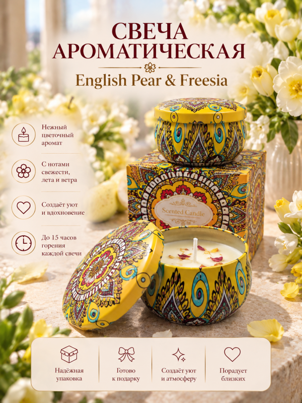 Свеча ароматическая "English pear & Freesia". 2 шт в упаковке.