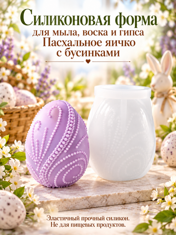 Молд, силиконовая форма "Пасхальное яичко с бусинами".