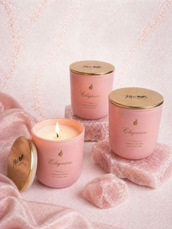 Ароматическая свеча Velora Pink Elegance с ароматом Грейпфрут&Мята, соево-кокосовый воск, 40 часов горения, с крышкой