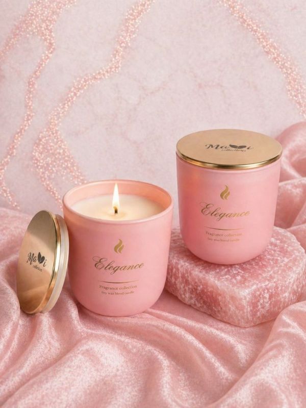 Ароматическая свеча Velora Pink Elegance с ароматом Грейпфрут&Мята, соево-кокосовый воск, 40 часов горения, с крышкой
