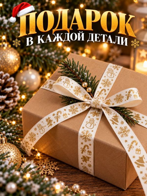 3 метра. Лента упаковочная для новогодних подарков. Цвет жемчужный