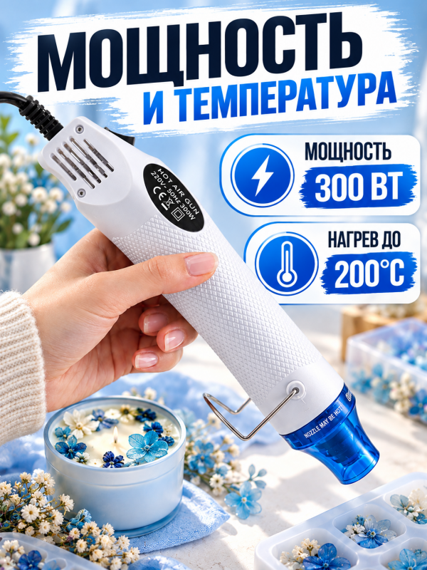 Мини термофен для рукоделия и творчества. Цвет бело-голубой