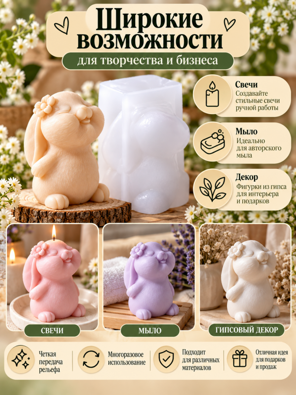 Молд, силиконовая форма "Зайка "М".