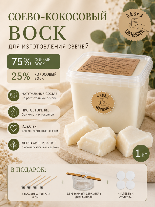 Воск соево-кокосовый для контейнерных свечей «Premium wax» 1 кг