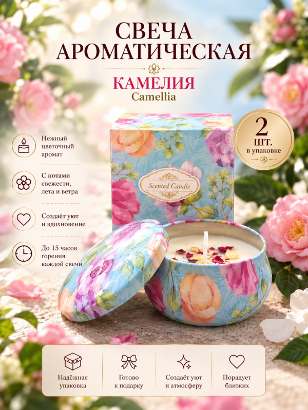 Свеча ароматическая "Камелия". 2 шт в упаковке.