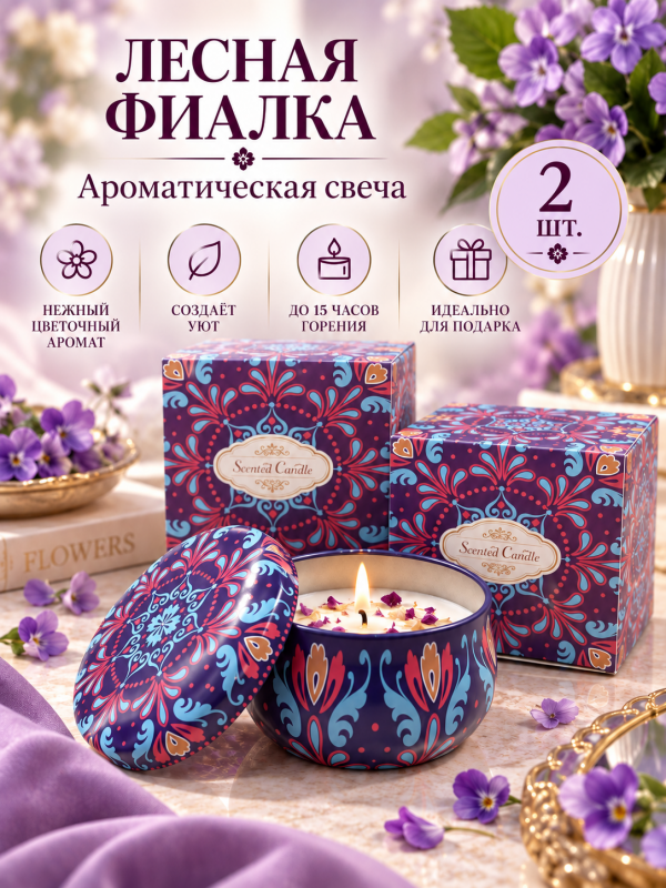 Свеча ароматическая "Фиалка". 2 шт в упаковке.