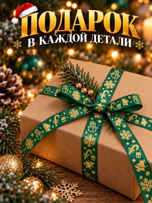 3 метра. Лента упаковочная для новогодних подарков. Цвет зеленый