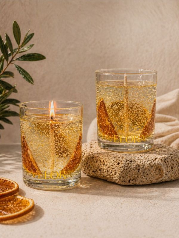 Ароматическая свеча "Velora Orange d’Or" с натуральными дольками апельсина. 50 часов горения.