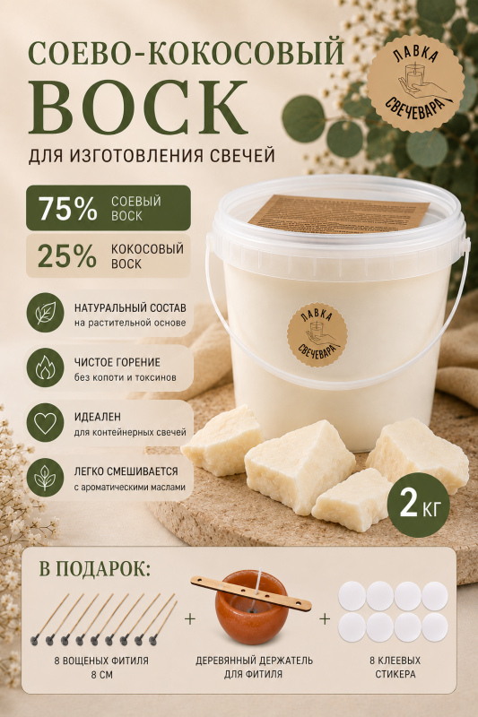 Воск соево-кокосовый для контейнерных свечей «Premium wax» 2 кг