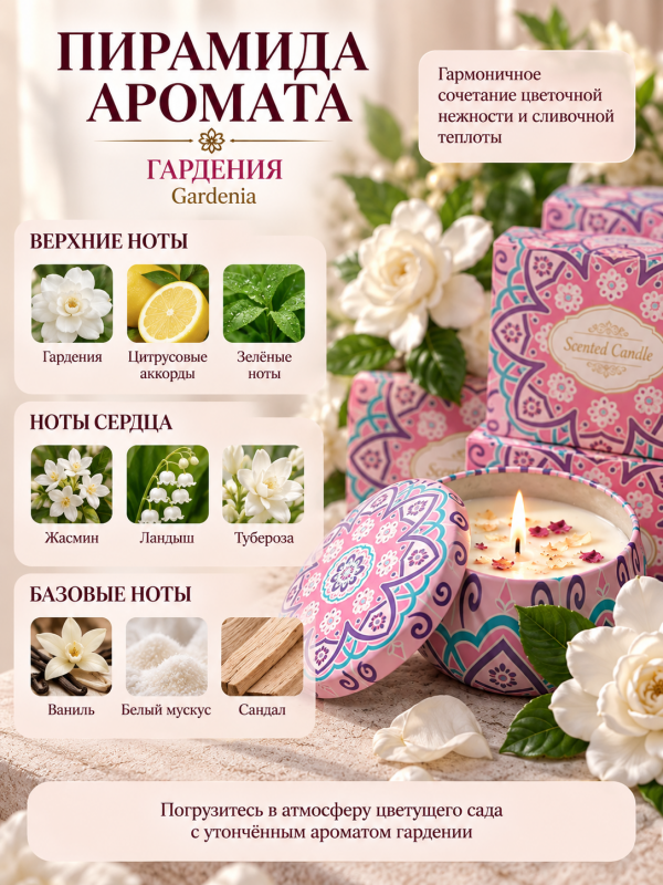Свеча ароматическая "Гардения". 2 шт в упаковке.
