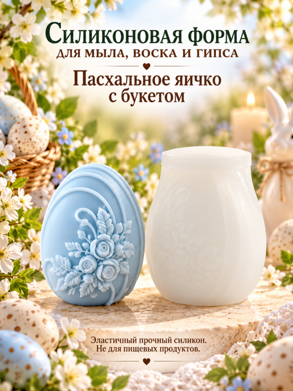 Молд, силиконовая форма "Пасхальное яичко с букетом".