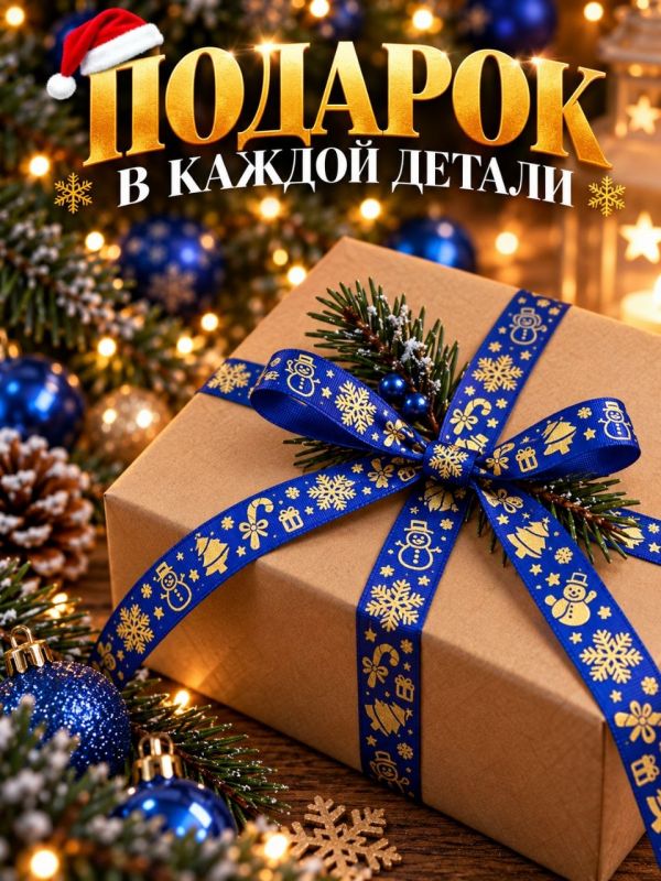 3 метра. Лента упаковочная для новогодних подарков. Цвет синий