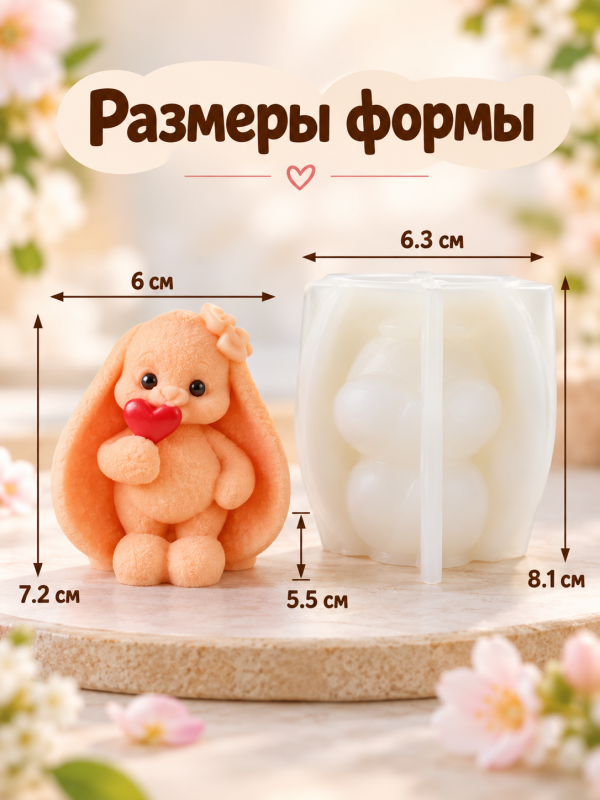 Силиконовая форма для свечей, мыла, гипса "Зайка с конфетой"