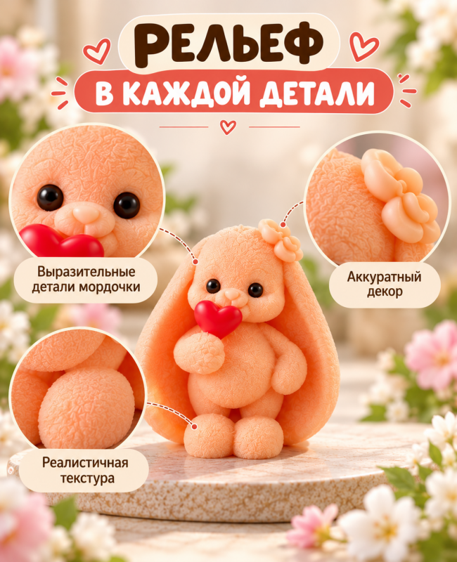Силиконовая форма для свечей, мыла, гипса "Зайка с конфетой"