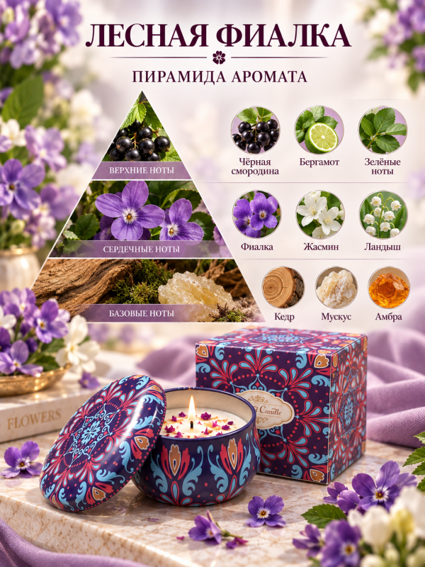 Свеча ароматическая "Фиалка". 2 шт в упаковке.