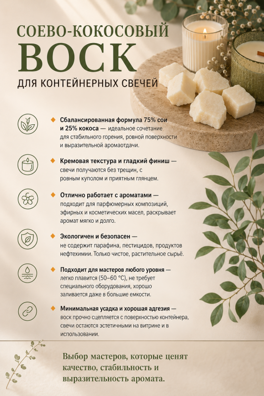 Воск соево-кокосовый для контейнерных свечей «Premium wax» 1 кг