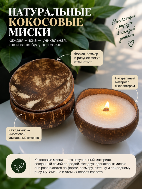 Свеча в кокосе своими руками. Подарочный набор с воском и фитилями.