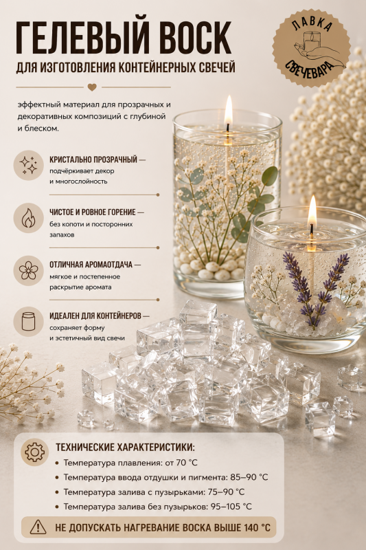 Гелевый воск для контейнерных свечей 1 кг.