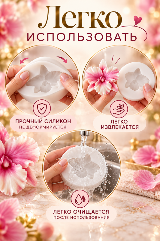 Силиконовая форма для свечей, мыла, гипса "Орхидея Эльза"