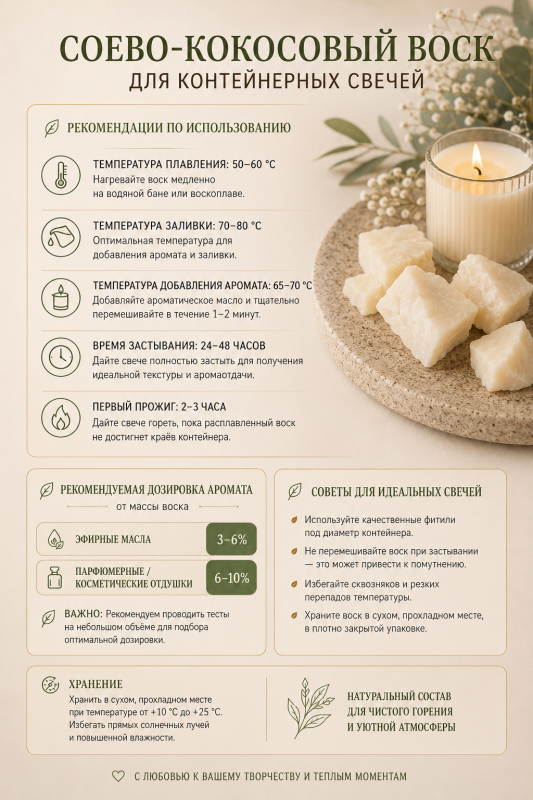 Воск соево-кокосовый для контейнерных свечей «Premium wax» 2 кг