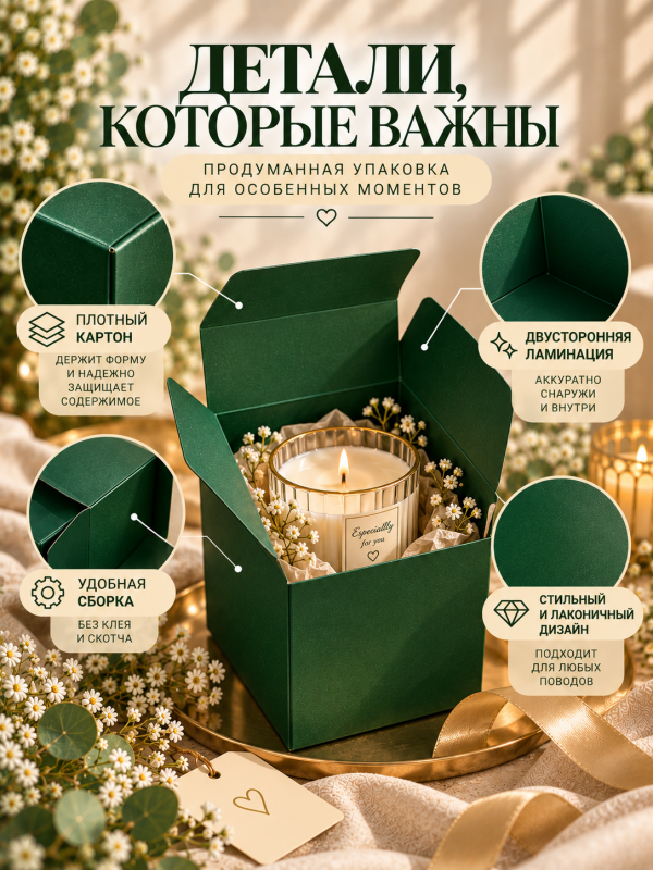 Коробка зеленая для упаковки свечей, мыла и других изделий