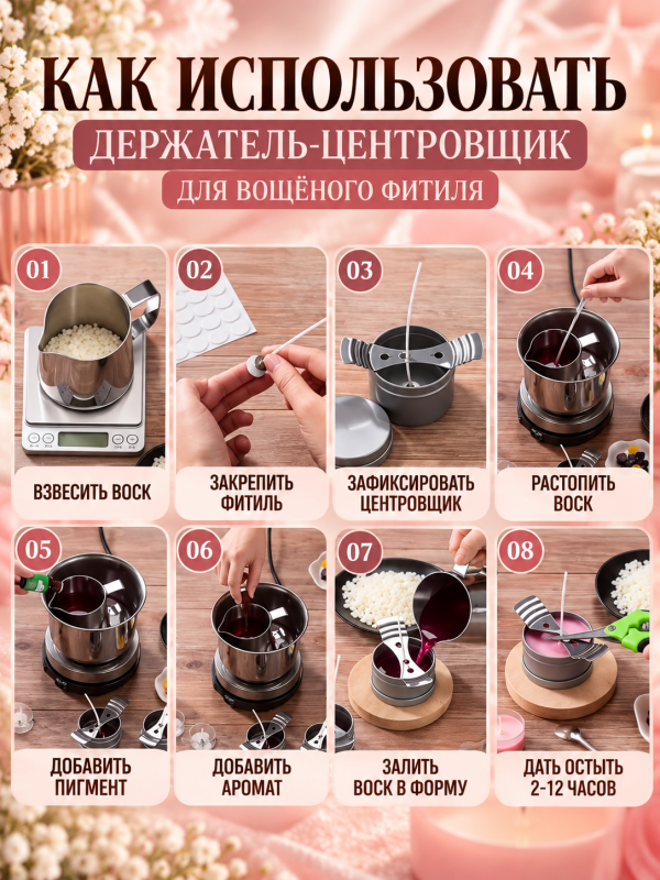 Универсальный держатель-центровщик для вощенных фитилей. 5 штук в наборе