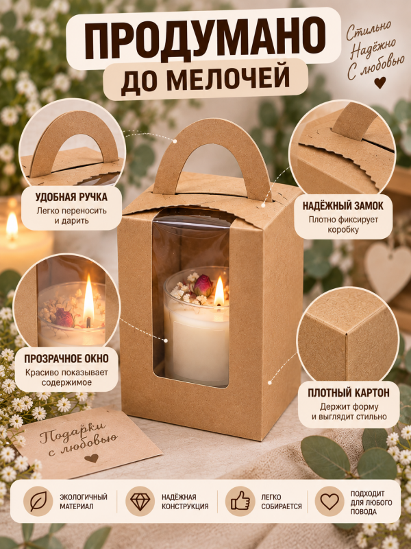 5 штук. Коробка универсальная для подарочной упаковки с окошком и ложементом. Цвет крафт