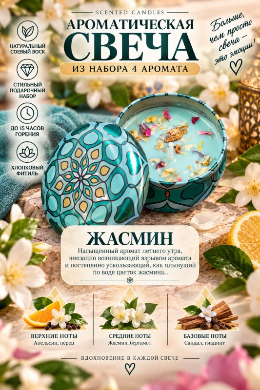 Свечи ароматические. Подарочный набор "Gоld" из 4 разных ароматов.