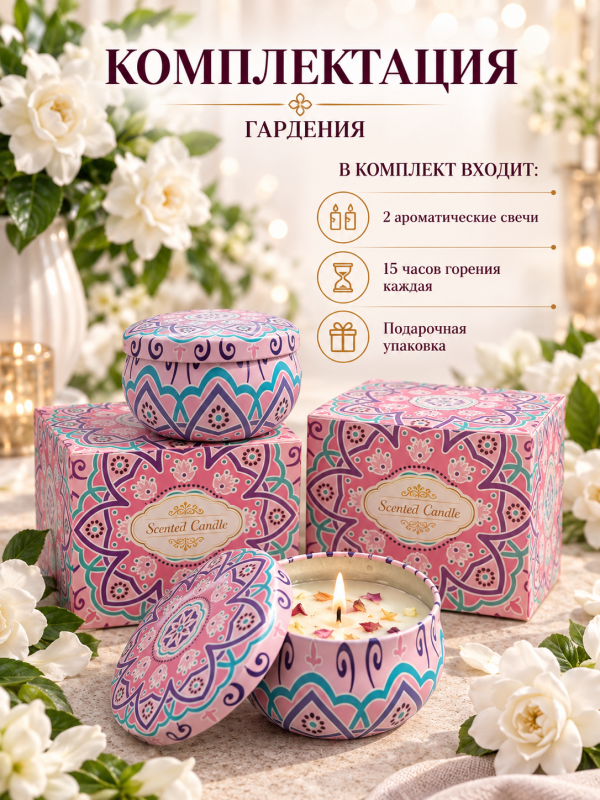 Свеча ароматическая "Гардения". 2 шт в упаковке.