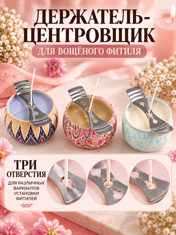 Универсальный держатель-центровщик для вощенных фитилей. 5 штук в наборе