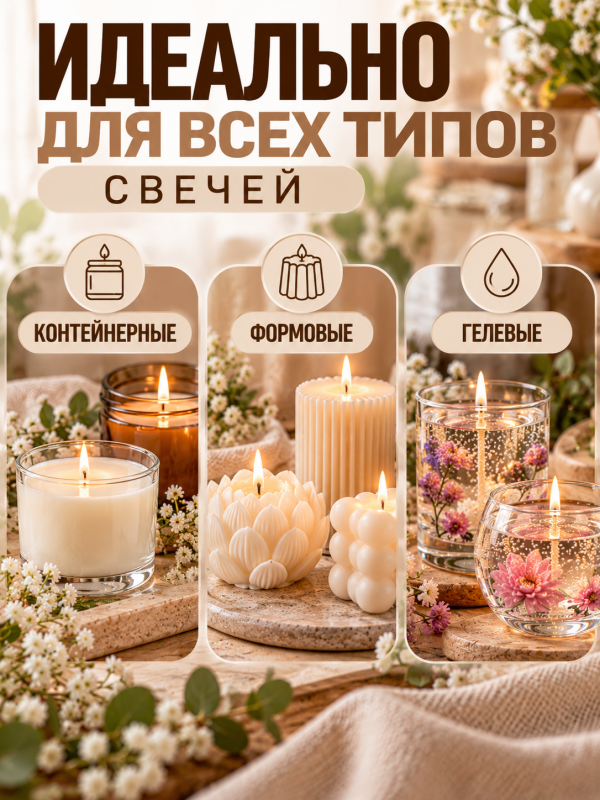 Набор вощеных фитилей 8 см, 35 нитей с клеевыми стикерами и металлическим центровиком 25 шт.