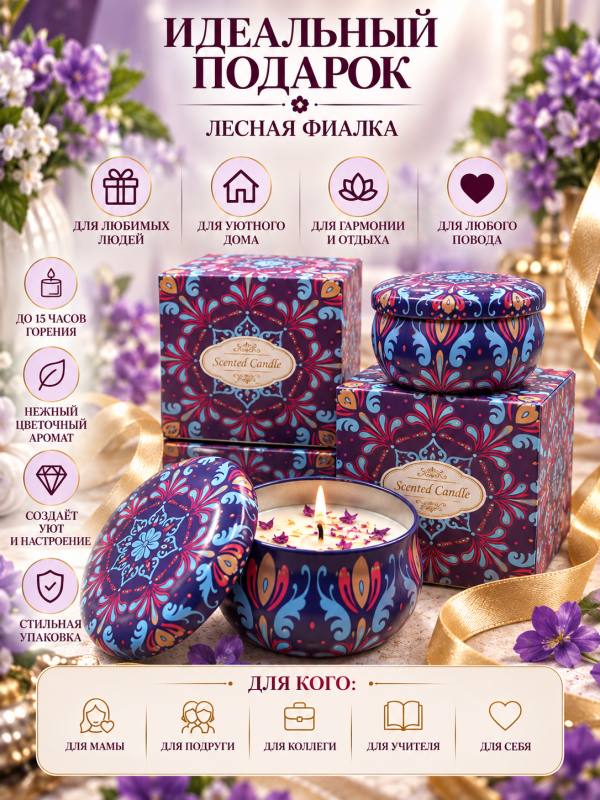 Свеча ароматическая "Фиалка". 2 шт в упаковке.