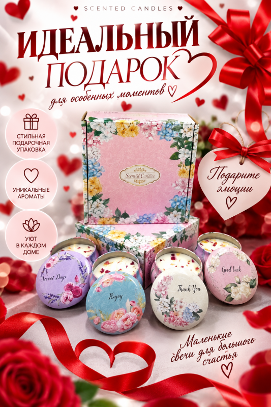 Свечи ароматические. Большой подарочный набор "Sweet Days" из 4 разных ароматов.