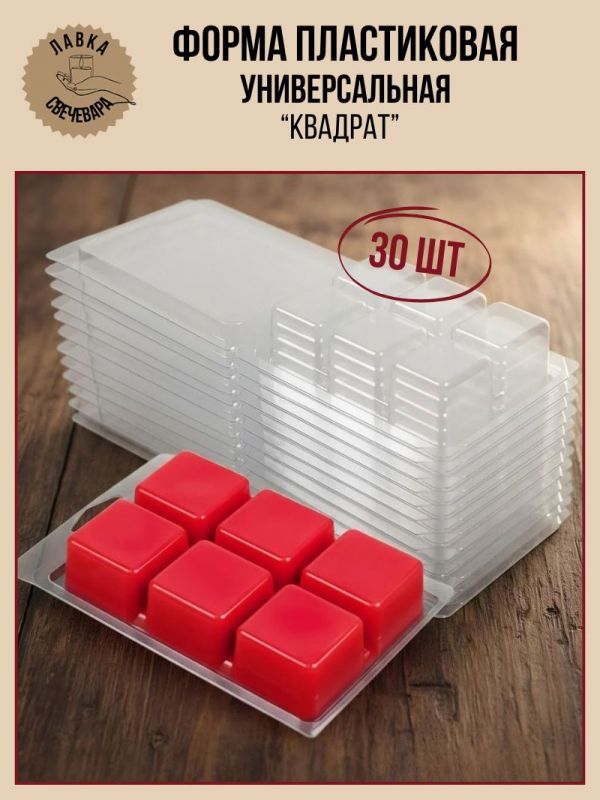 30 шт. Пластиковые формы для мелтсов и арома восков "Квадрат" 6 ячеек.