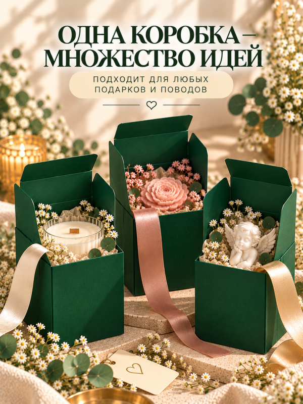 Коробка зеленая для упаковки свечей, мыла и других изделий