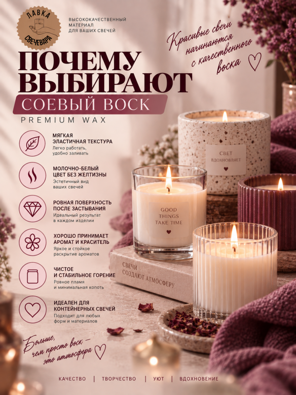 Воск соевый "Premium wax" для контейнерных свечей 10кг