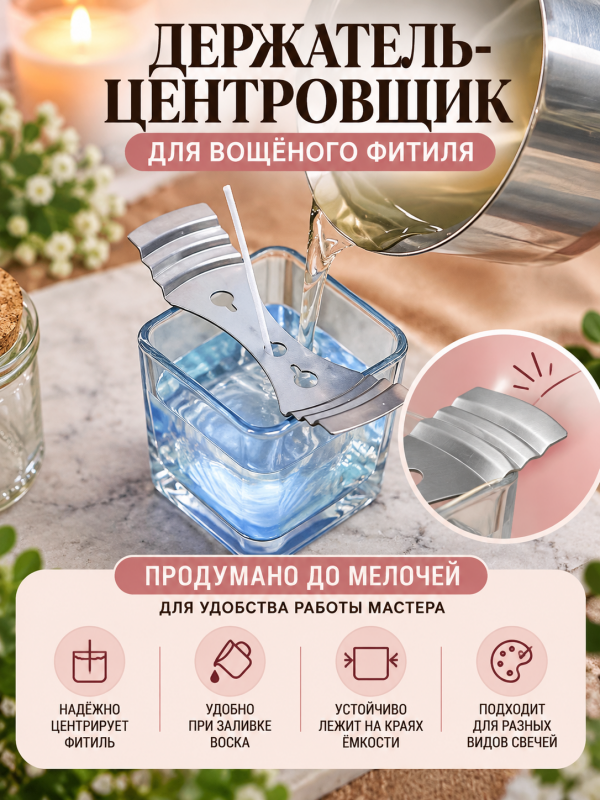 Универсальный держатель-центровщик для вощенных фитилей. 5 штук в наборе