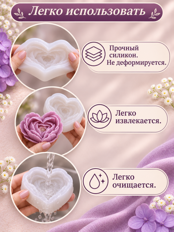 Силиконовая форма  "Сердце пиона"