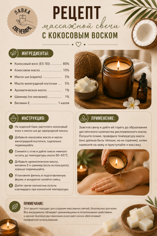 Воск кокосовый для контейнерных и массажных свечей "Premium wax" 10 кг