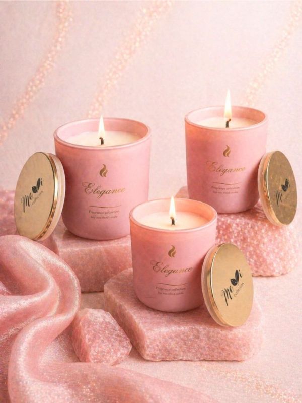 Ароматическая свеча Velora Pink Elegance с ароматом Грейпфрут&Мята, соево-кокосовый воск, 40 часов горения, с крышкой