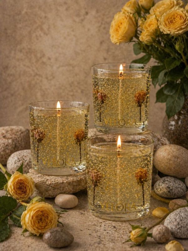 Ароматическая свеча "Velora Rose d’Or" с натуральными бутонами желтых роз. 50 часов горения.