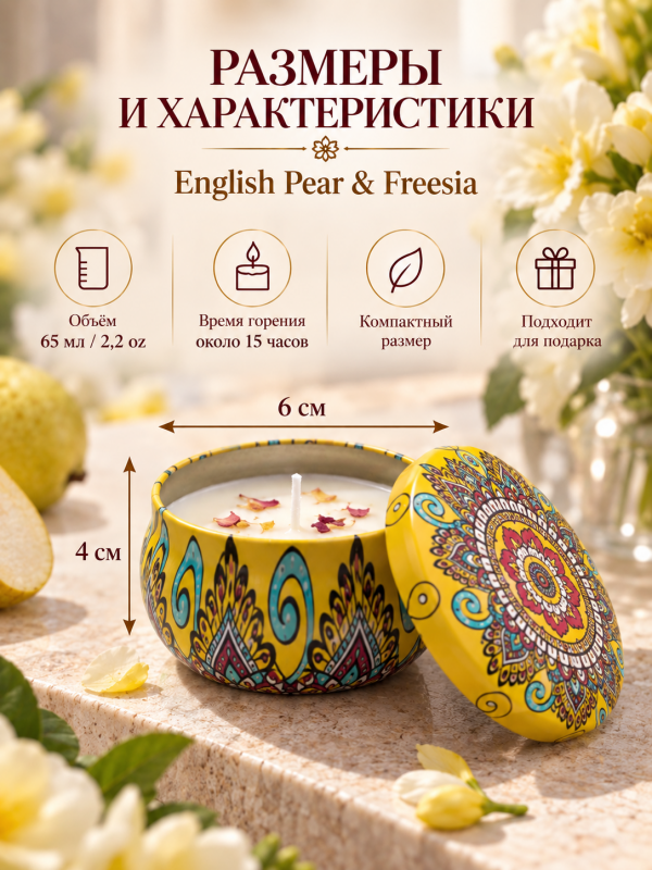 Свеча ароматическая "English pear & Freesia". 2 шт в упаковке.