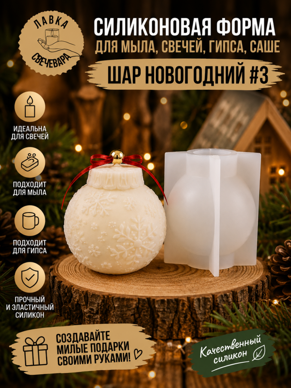 Молд, силиконовая форма шар "Снежинки"
