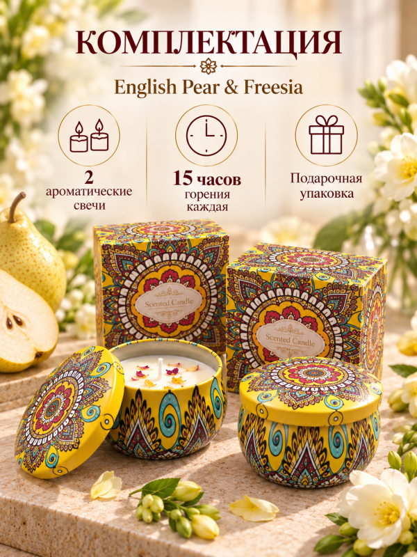 Свеча ароматическая "English pear & Freesia". 2 шт в упаковке.