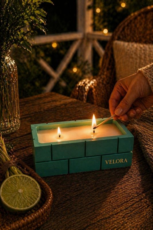 Ароматическая свеча Citronella Velora — свежесть лета и защита от комаров, в гипсовом подсвечнике-кашпо. 40 часов горения