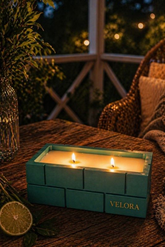 Ароматическая свеча Citronella Velora — свежесть лета и защита от комаров, в гипсовом подсвечнике-кашпо. 40 часов горения
